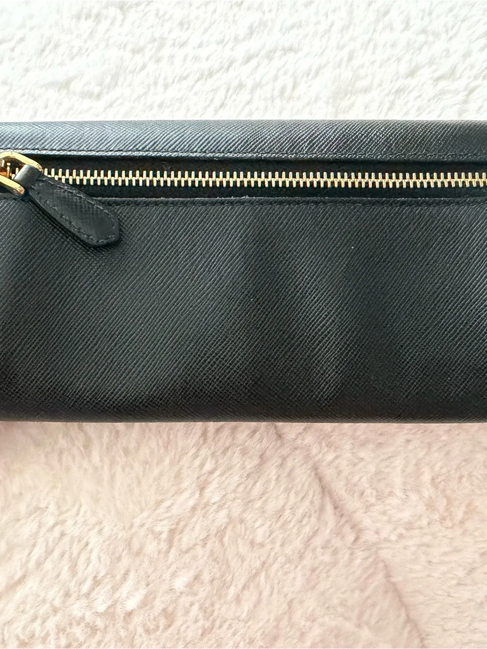 Prada Black Saffiano Leather Continental Wallet with Gold Logo (COA included)